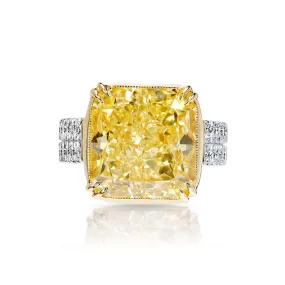 Adeline 13 Carat Fancy Yellow VS2 Radiant Cut Diamond Engagement Ring in Platinum GIA Certified by Mike Nekta NYC