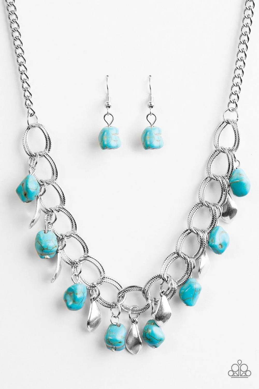 Adventure is Worthwhile Silver and Turquoise Blue Stone Necklace - Paparazzi Accessories