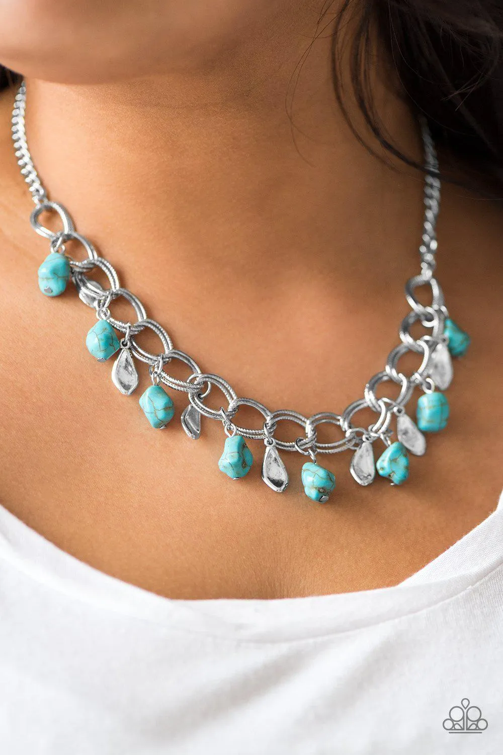 Adventure is Worthwhile Silver and Turquoise Blue Stone Necklace - Paparazzi Accessories