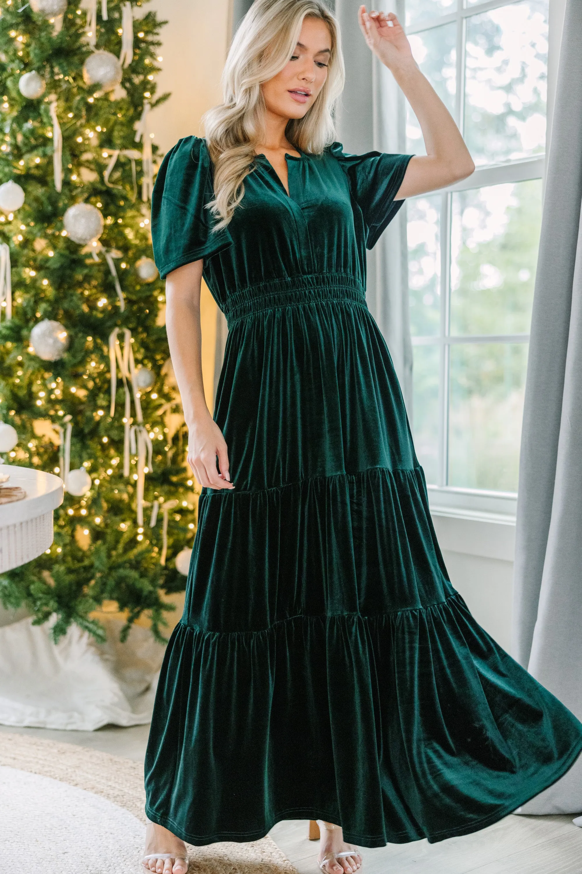 Always Turn To You Emerald Green Velvet Maxi Dress