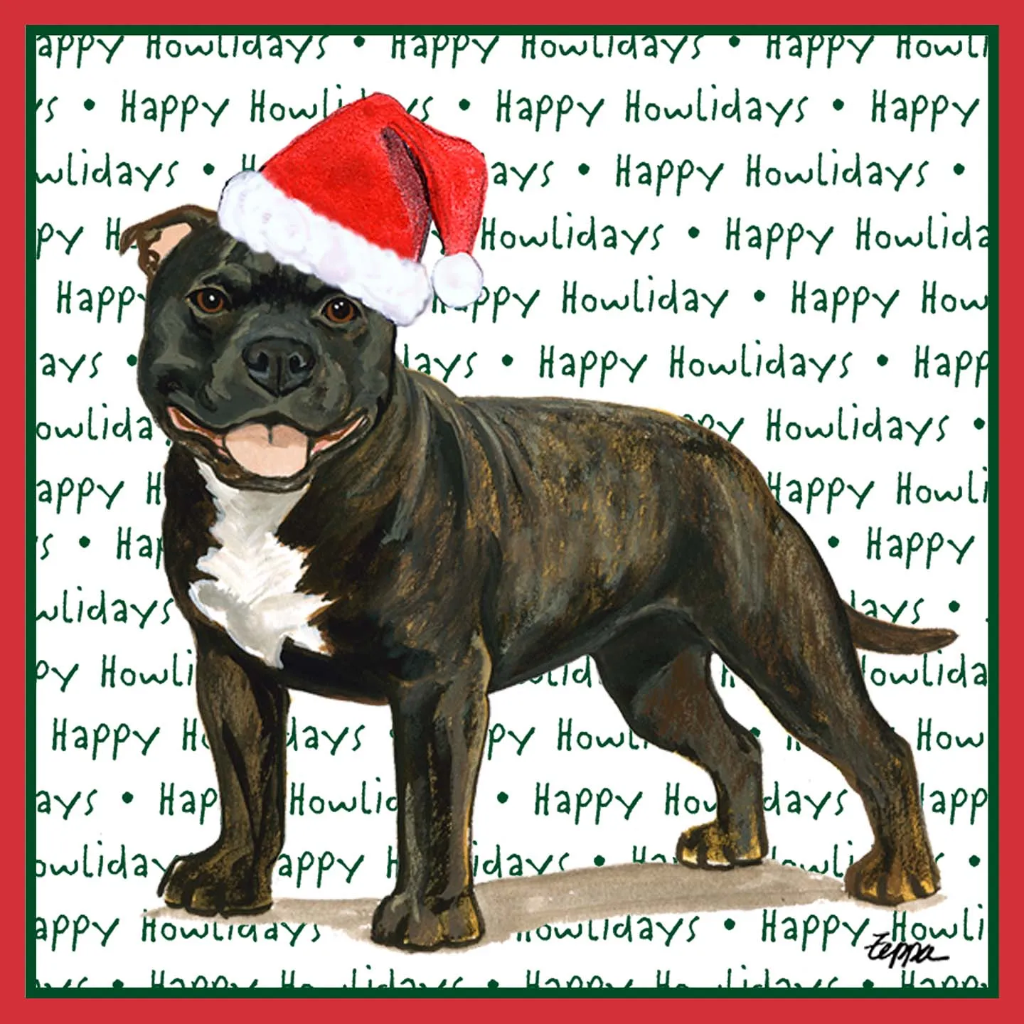 American Staffordshire Terrier (Brindle) Happy Howlidays Text - Adult Unisex T-Shirt