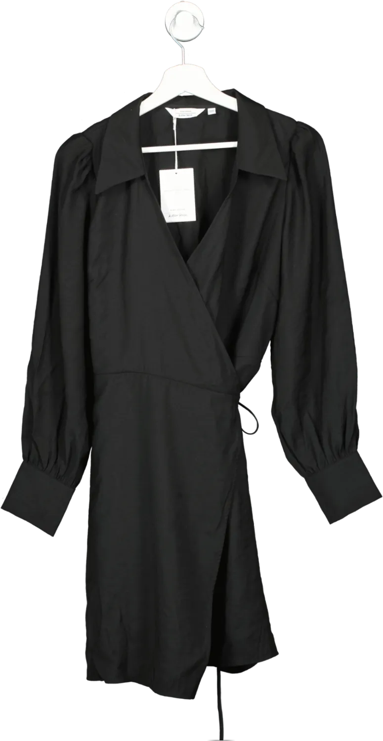 & Other Stories Black Tencel Modal Collared Wrap Mini Dress BNWT UK 14