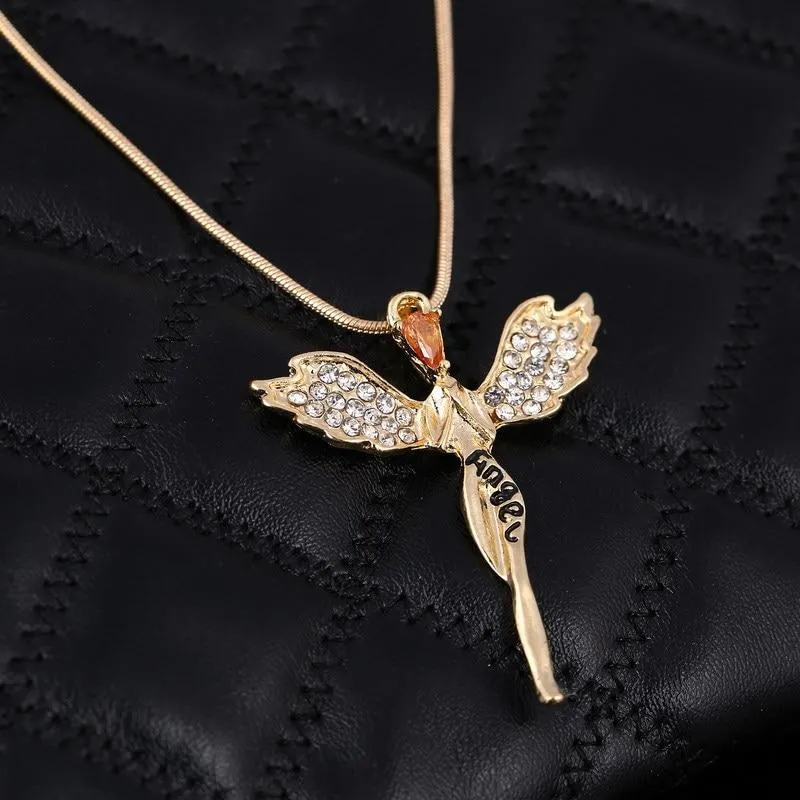 Angel Wings Pendant Necklace with Lettering Pendant