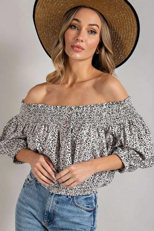 Animal Print Smocked Off The Shoulder Top