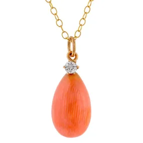 Antique Coral & Diamond Pendant