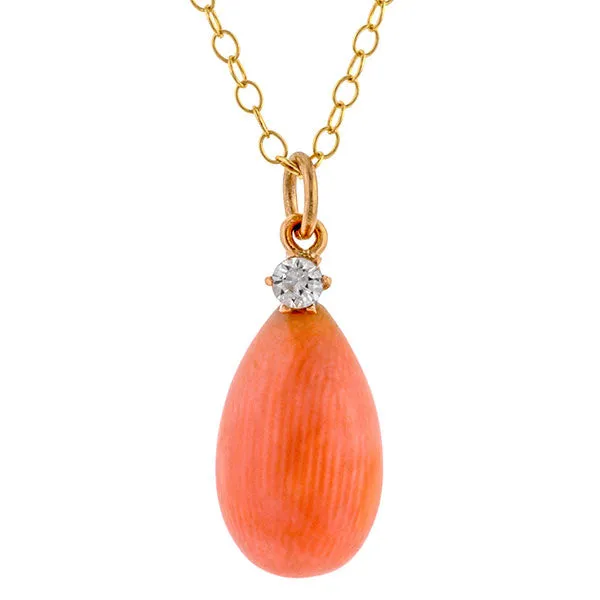 Antique Coral & Diamond Pendant