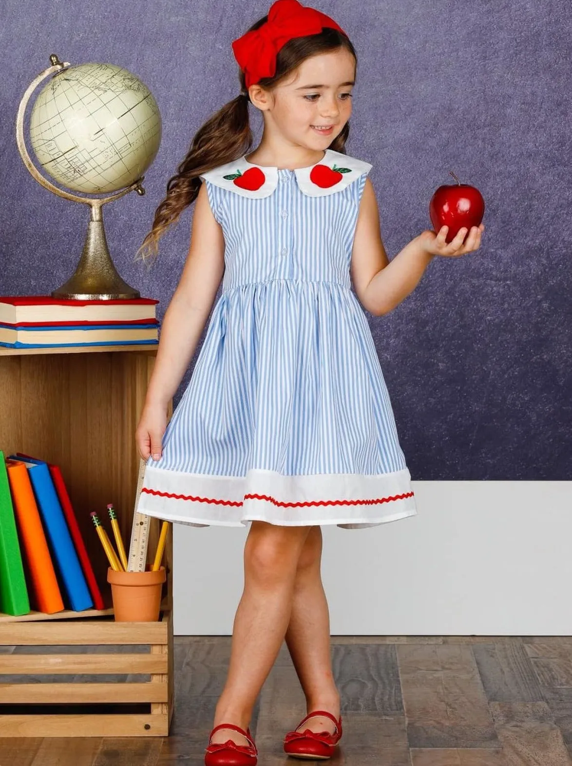 Apple Angel Collared Striped Dress