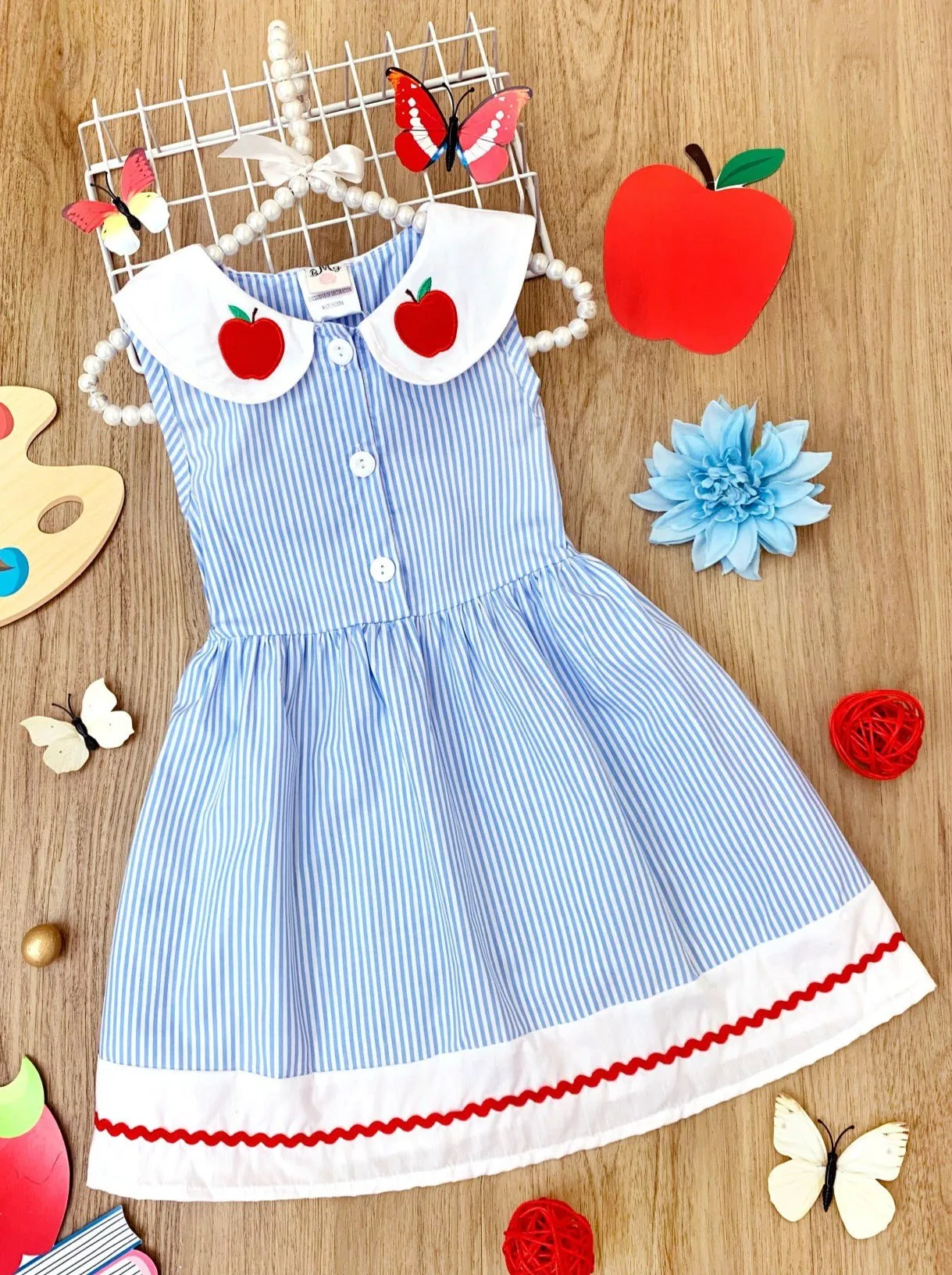 Apple Angel Collared Striped Dress