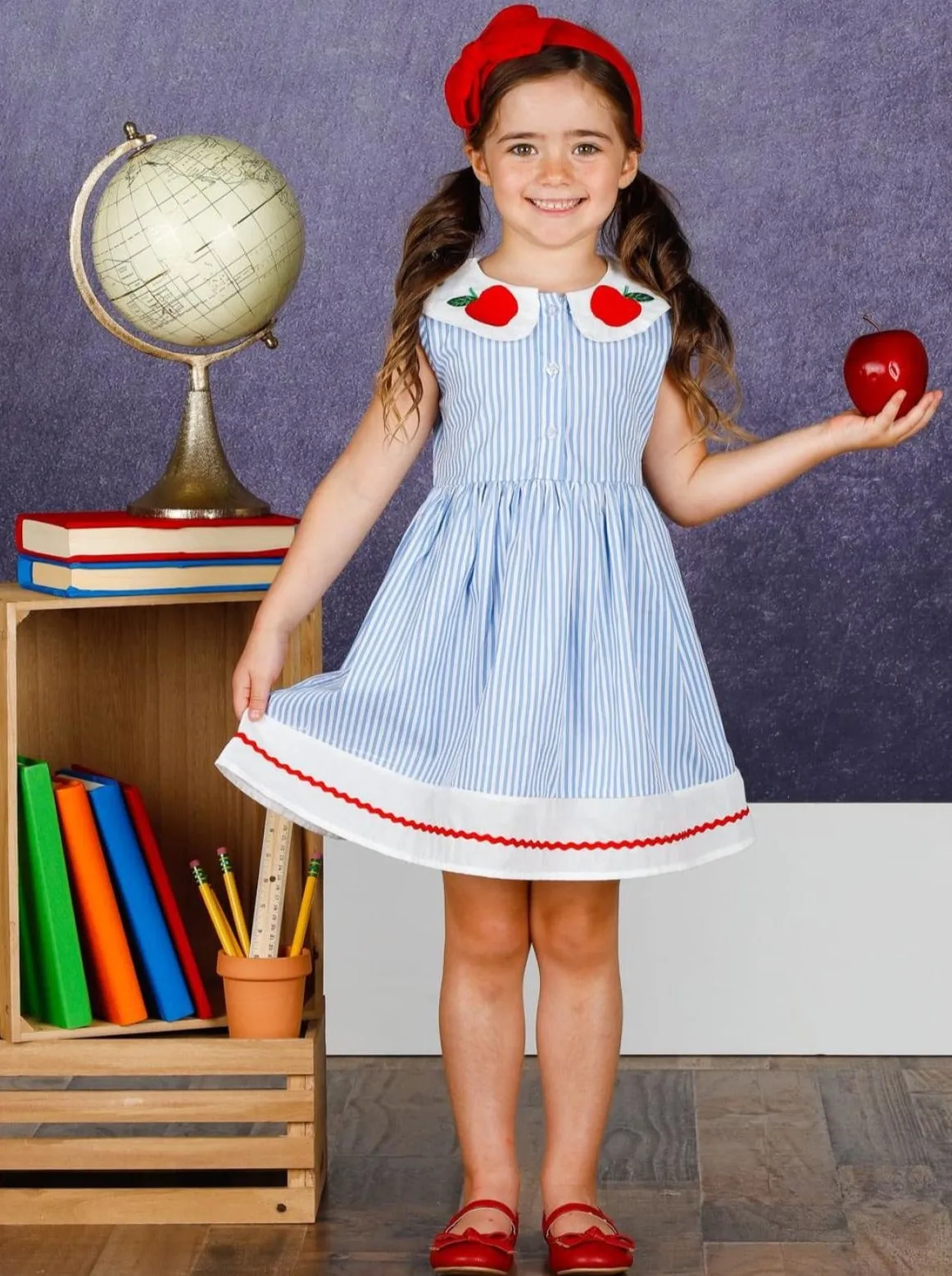 Apple Angel Collared Striped Dress