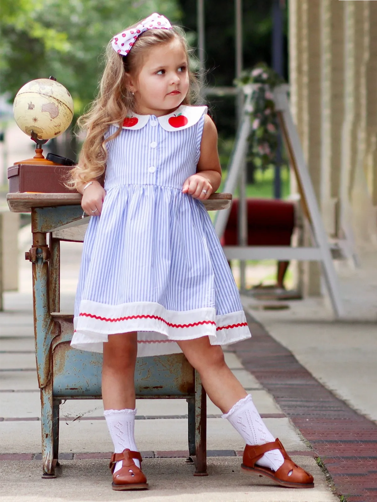 Apple Angel Collared Striped Dress