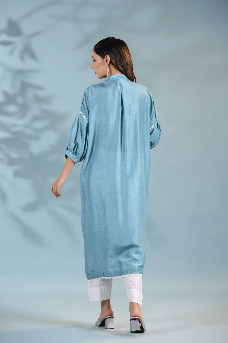 Aqua Blue Morish Silk Kurta with Pants