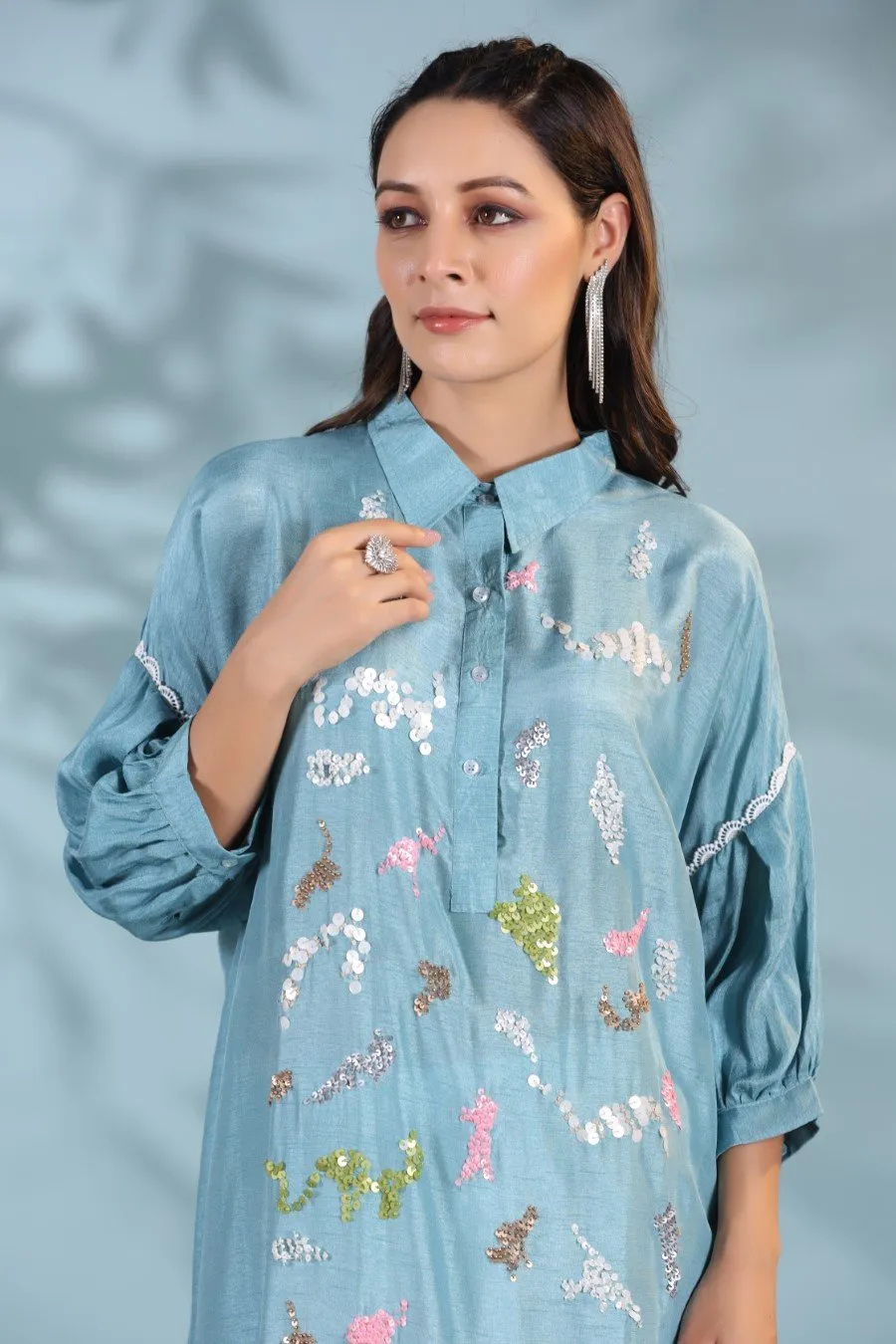 Aqua Blue Morish Silk Kurta with Pants