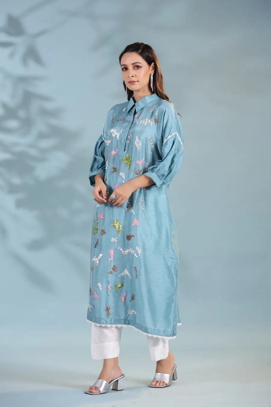 Aqua Blue Morish Silk Kurta with Pants