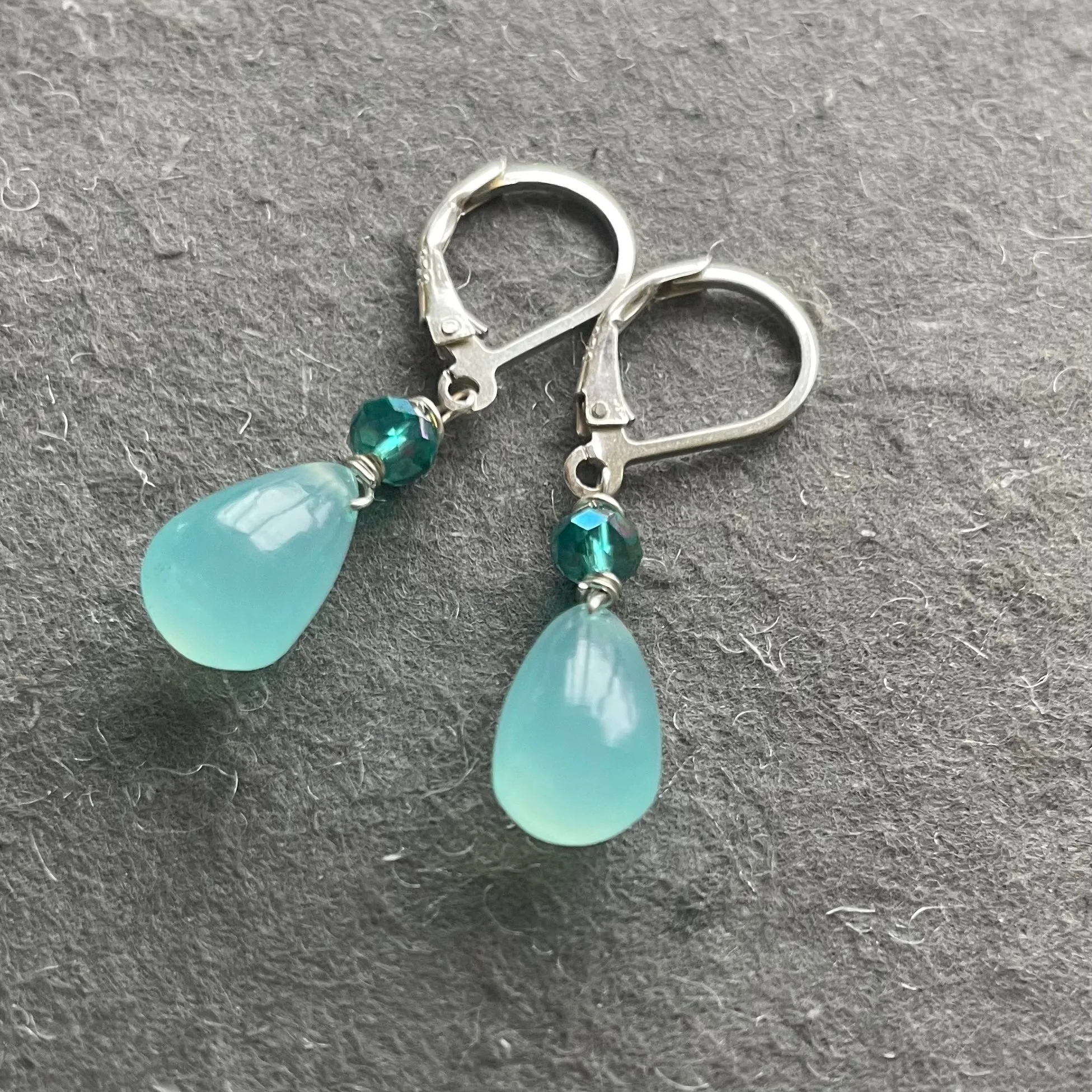 Aqua Chalcedony Teardrops, Crystal Accent