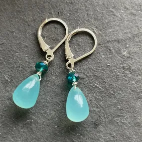 Aqua Chalcedony Teardrops, Crystal Accent