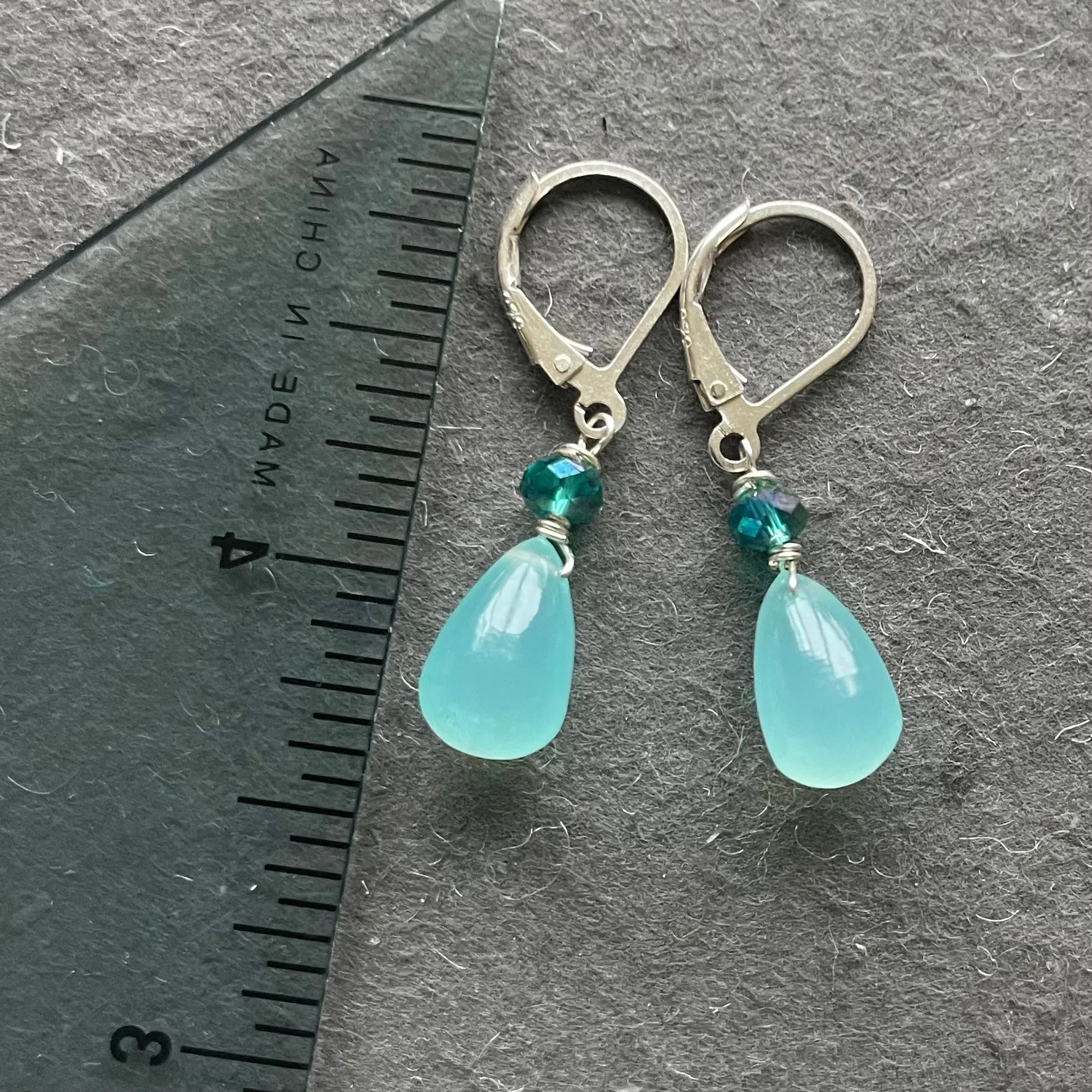 Aqua Chalcedony Teardrops, Crystal Accent