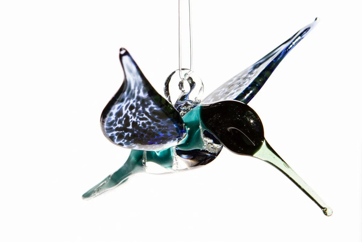 Aqua Glass Hummingbird with Infused Ash