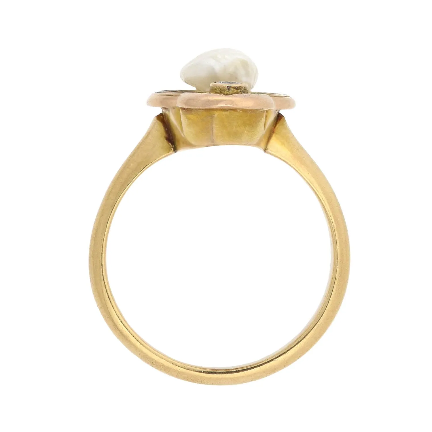 Art Nouveau 14kt Natural Pearl   Diamond Ring 0.10ctw