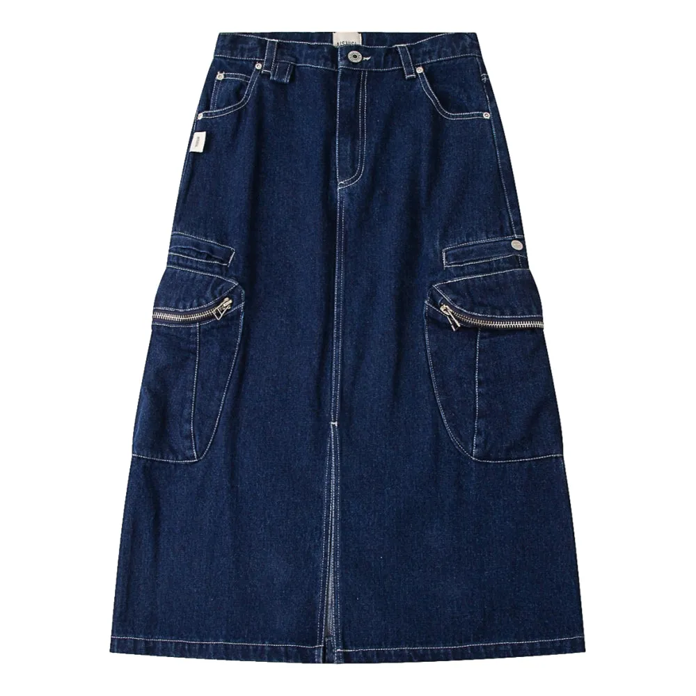 A[S]USL DENIM CARGO SKIRT-DARK BLUE