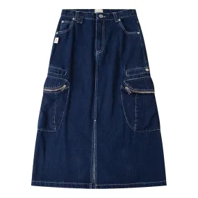 A[S]USL DENIM CARGO SKIRT-DARK BLUE