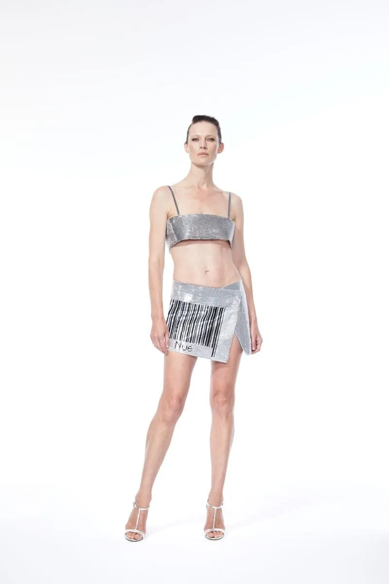 BARCODE MIRROR WRAP MINI SKIRT