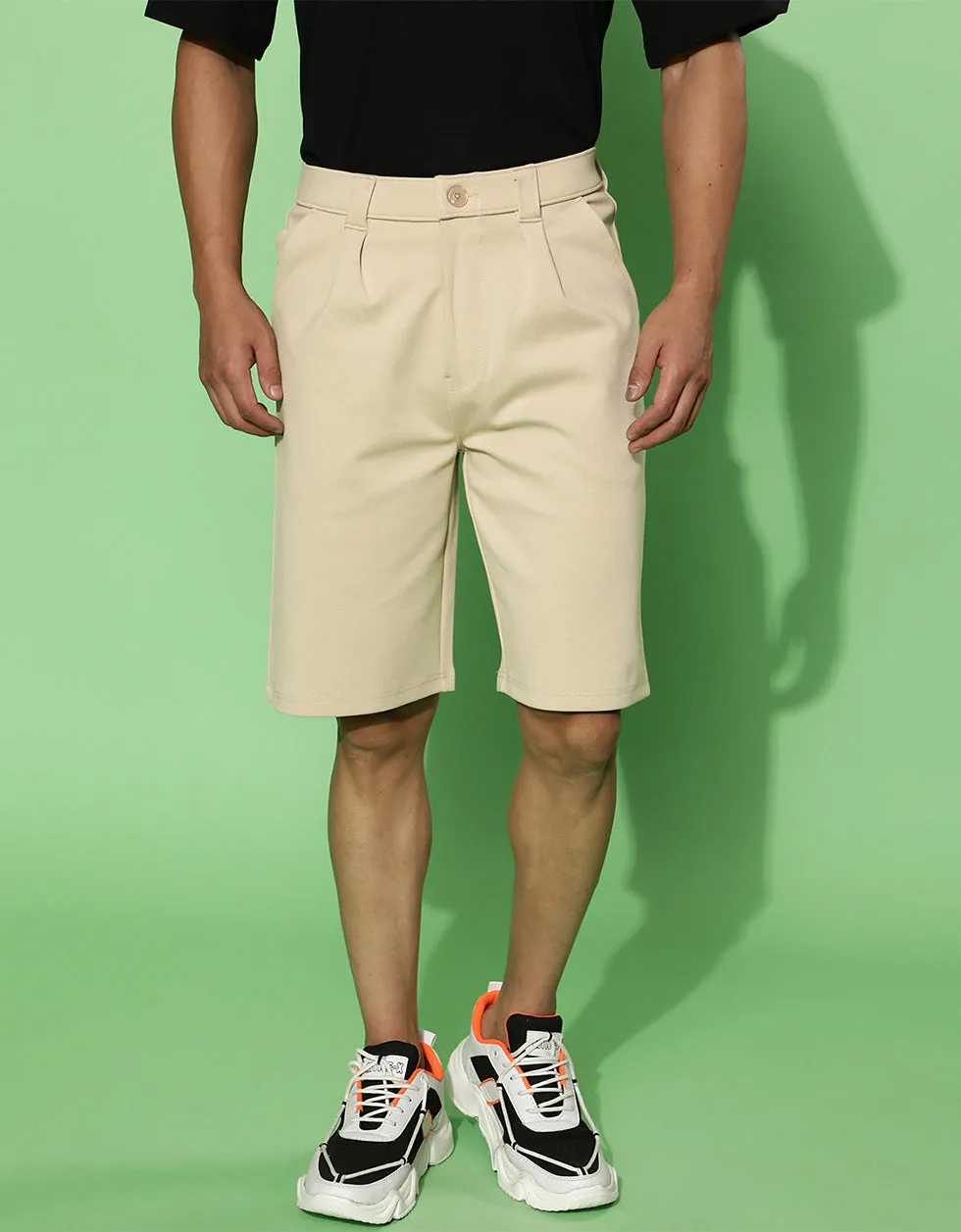 Beige Regular fit Solid Shorts