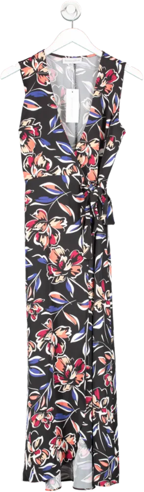 Bella and Blue Black Sleeveless Wrap Midi Dress With Tie In Floral UK 8