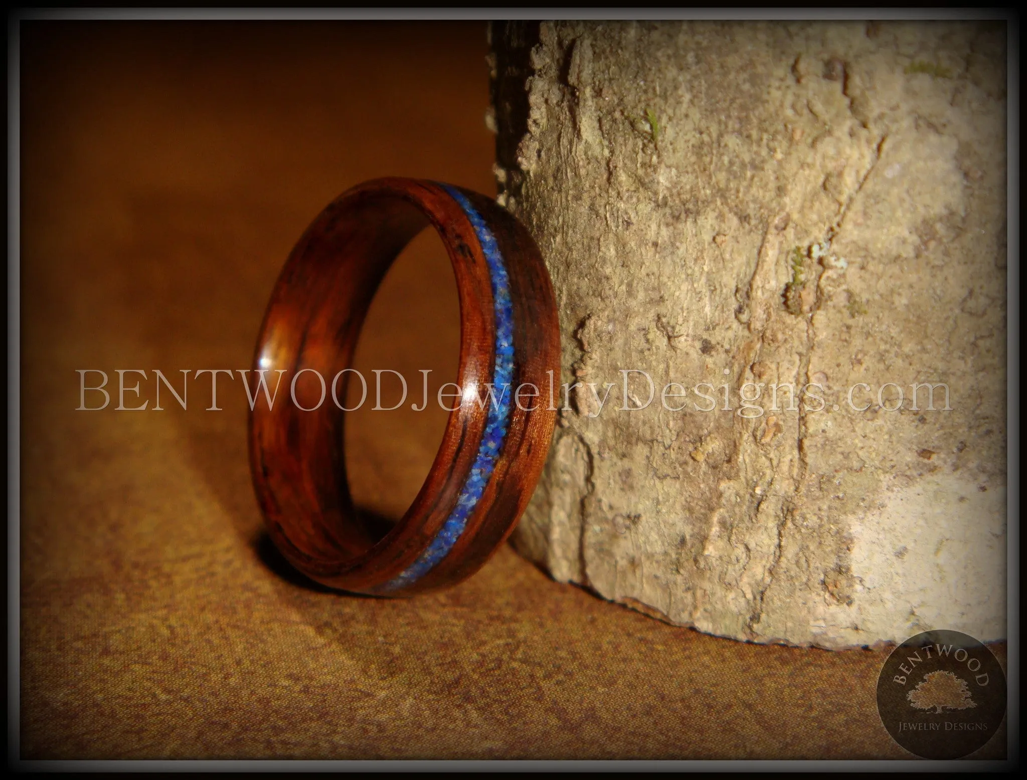 Bentwood Ring - E. Indian Rosewood Wooden Ring with Offset Blue Lapis Inlay