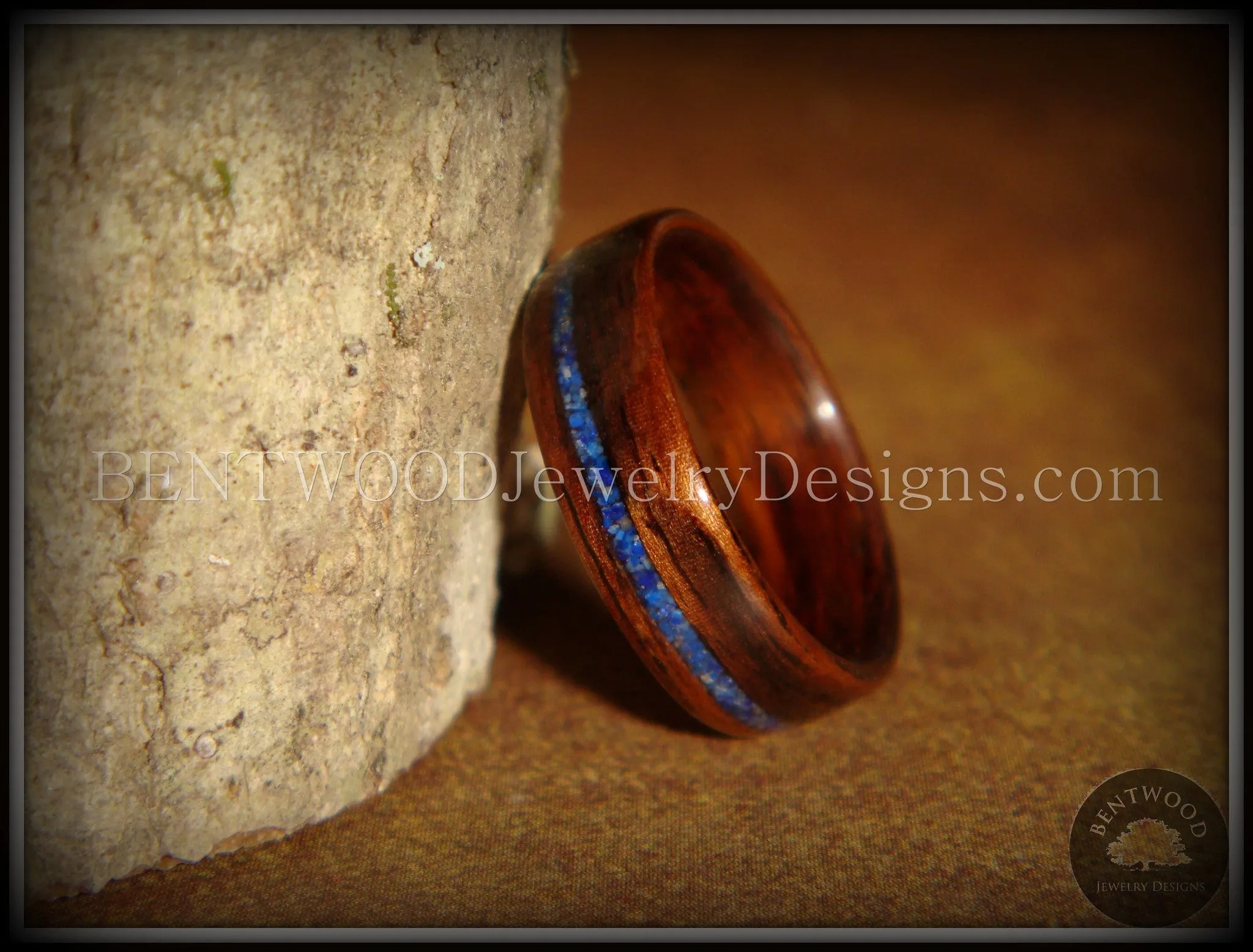 Bentwood Ring - E. Indian Rosewood Wooden Ring with Offset Blue Lapis Inlay