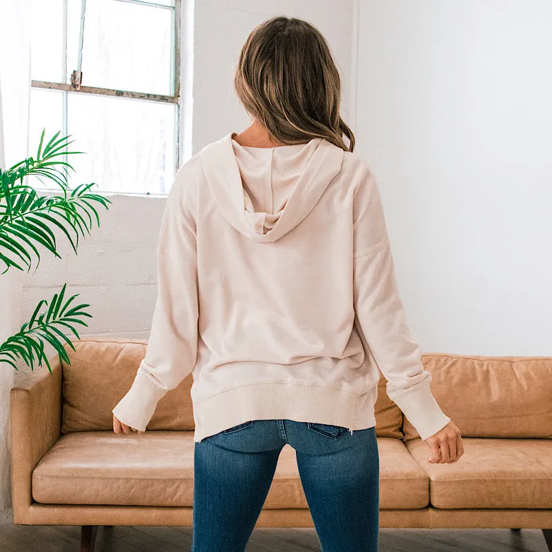 Bethany Oversized Henley Hoodie - Cream