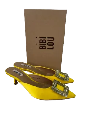 BIBI LOU Yellow Satin Brooch Embellished Kitten Heel Mules UK 5 EU 38 👠