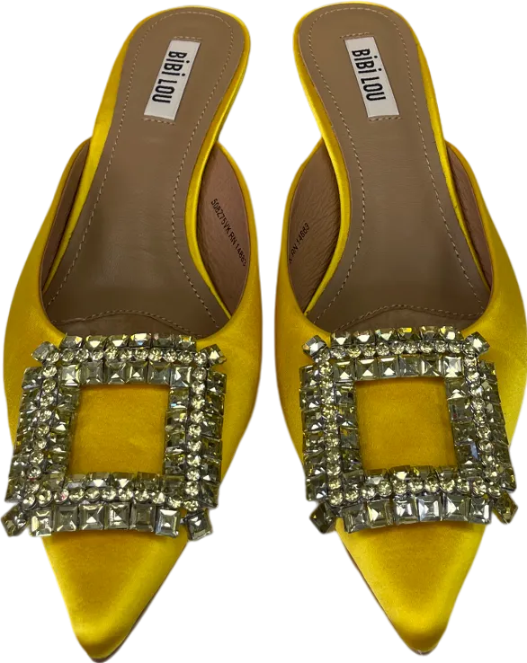 BIBI LOU Yellow Satin Brooch Embellished Kitten Heel Mules UK 5 EU 38 👠