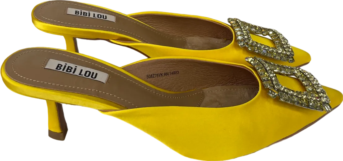 BIBI LOU Yellow Satin Brooch Embellished Kitten Heel Mules UK 5 EU 38 👠