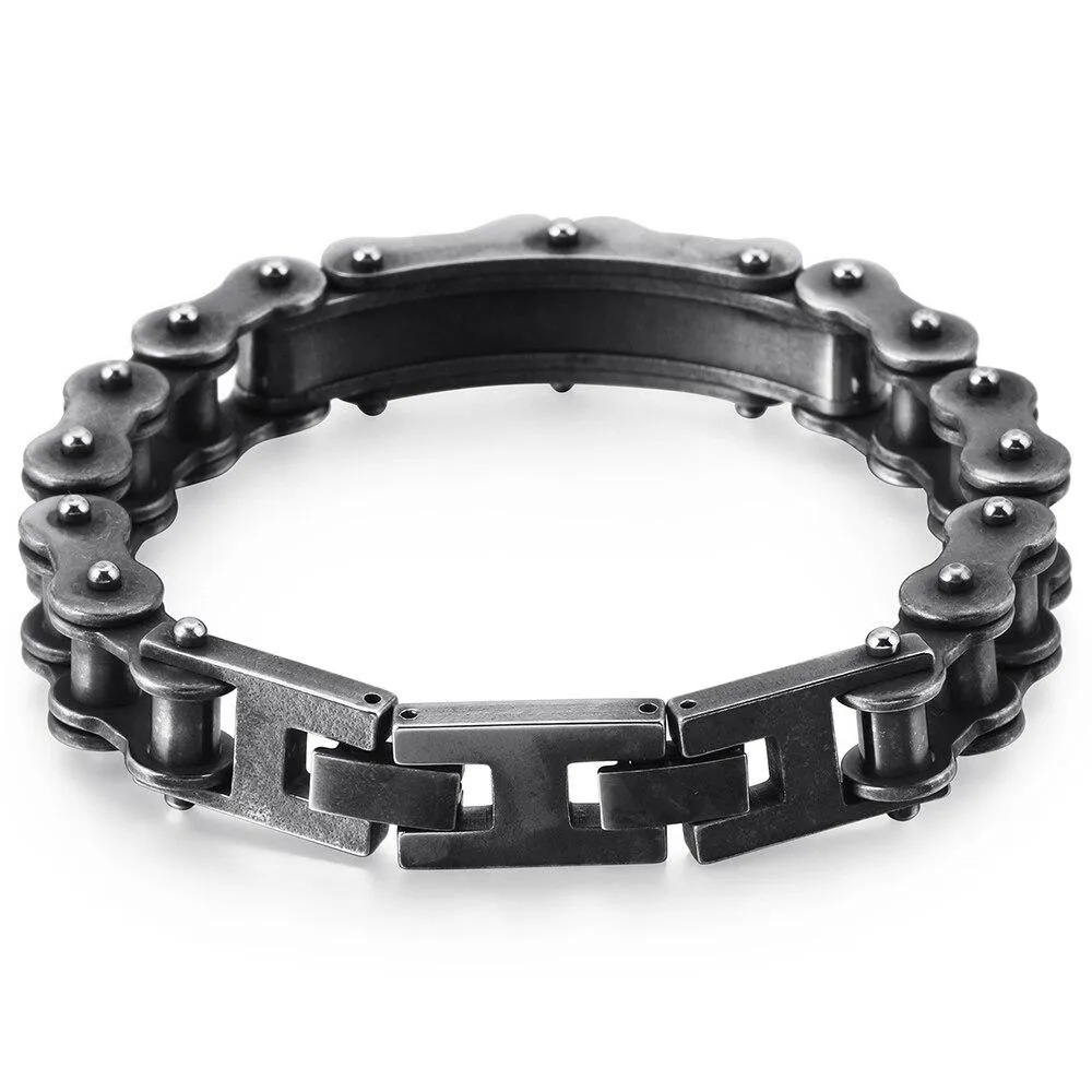 Biker Chain Bracelet with Zirconia Stone in Two Color Tones