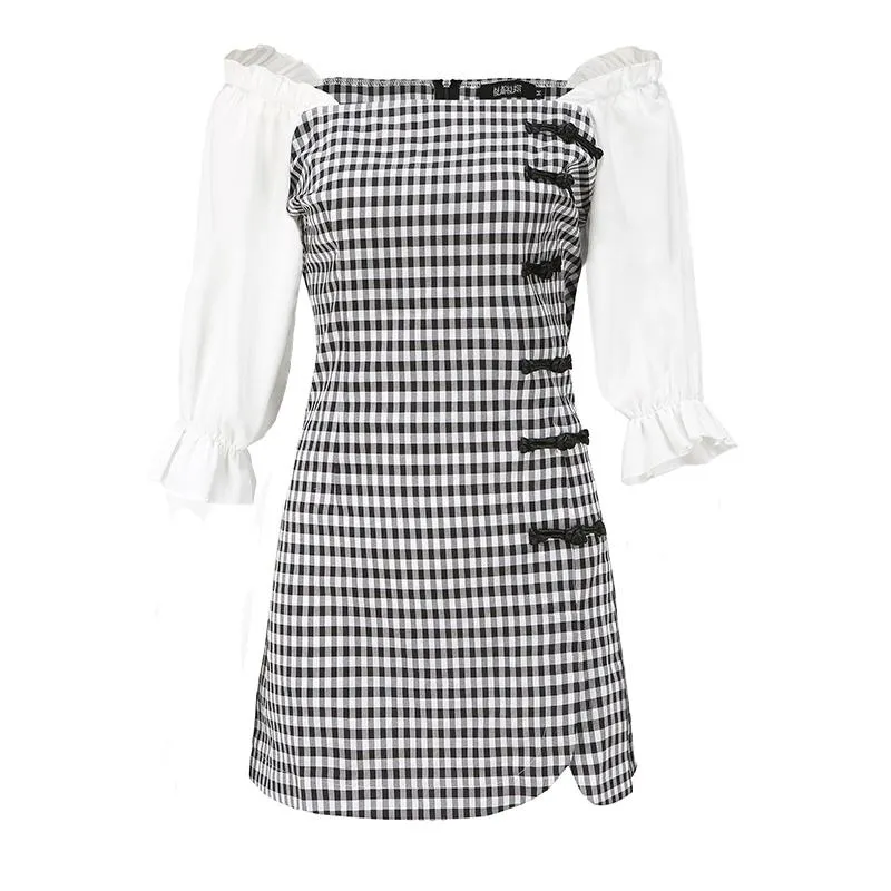 Black and White Plaid Cheongsam Dress SD00376