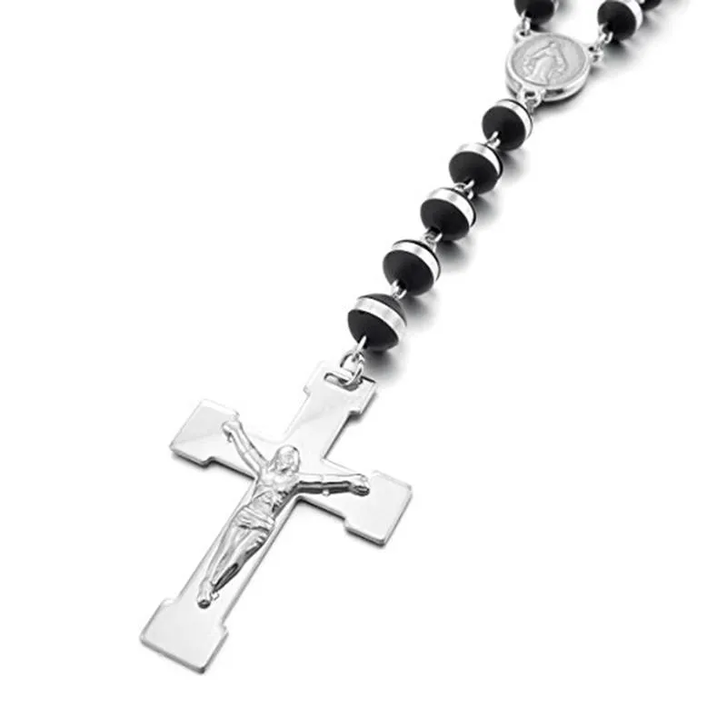 Black Beaded Stainless Steel Silver Rosary