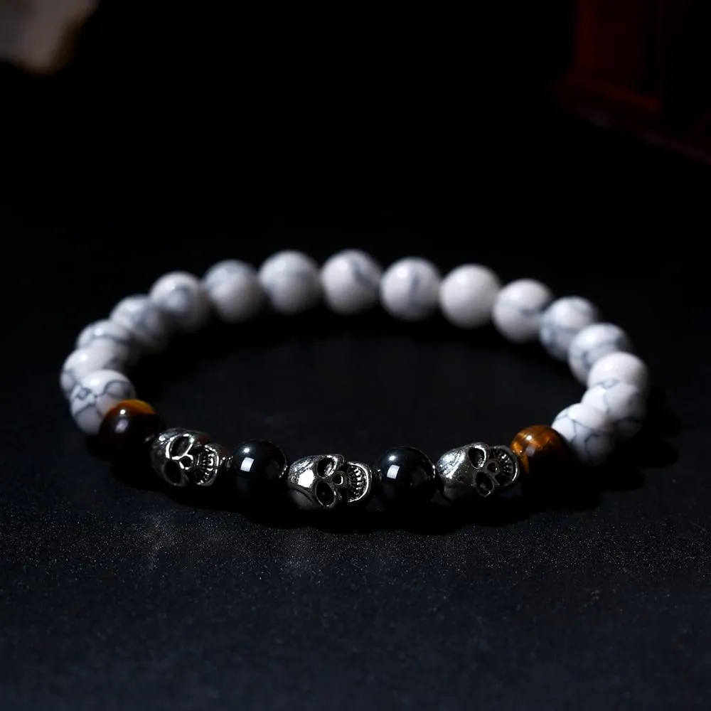 Black Natural Lava Stone Beads with Skull