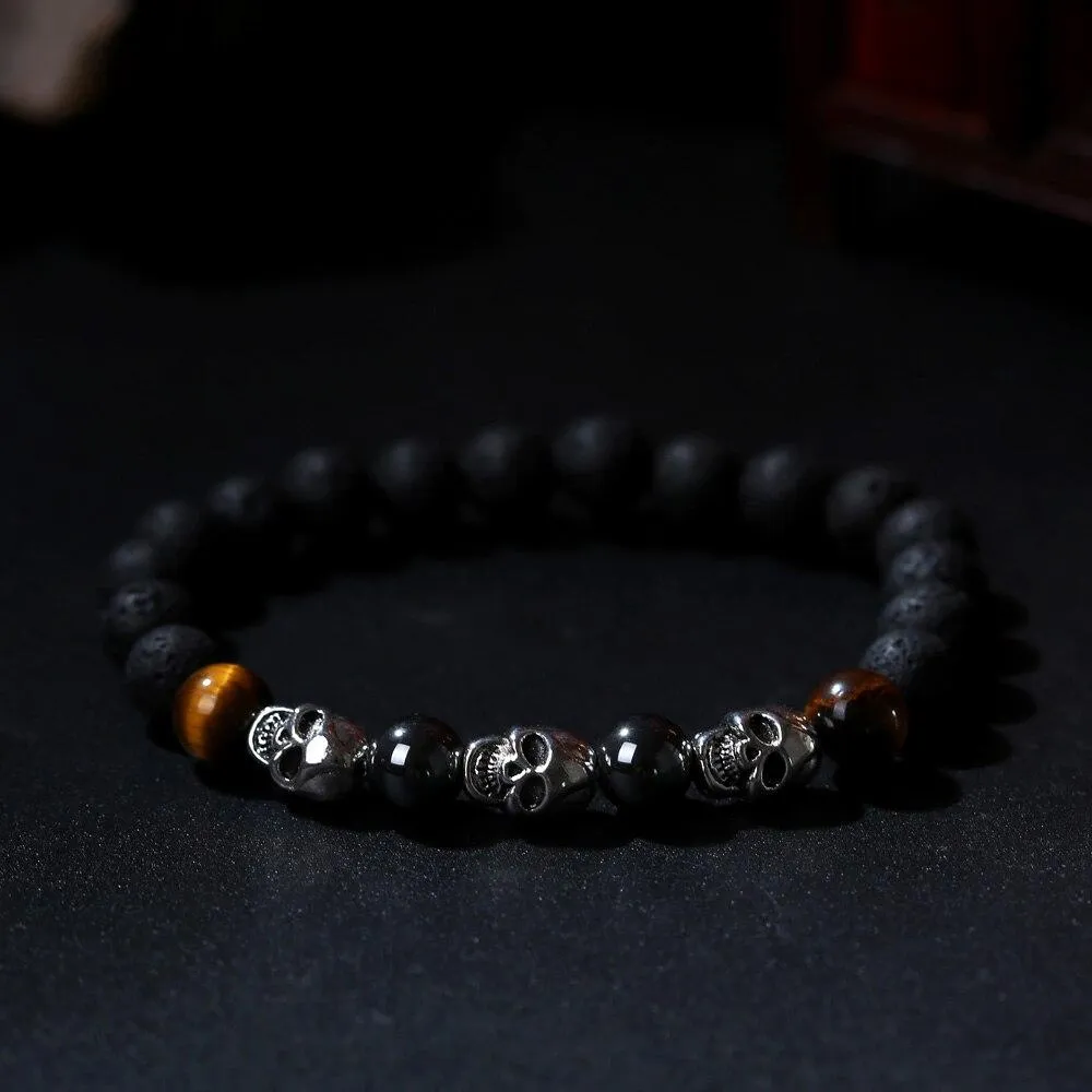 Black Natural Lava Stone Beads with Skull