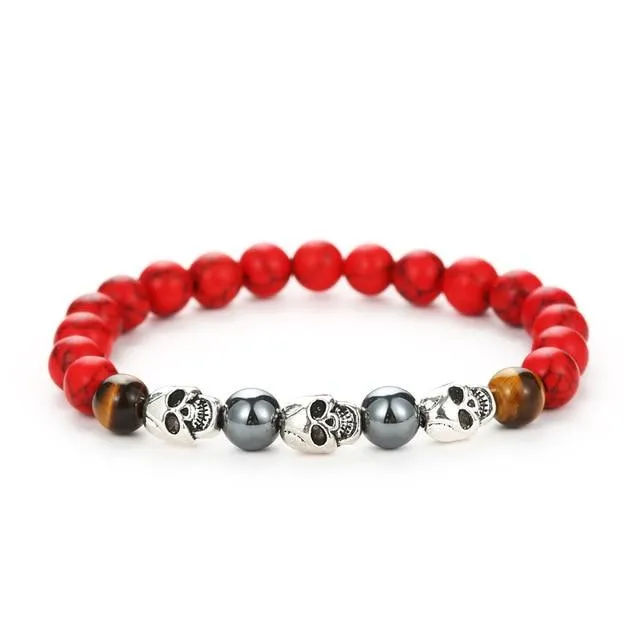 Black Natural Lava Stone Beads with Skull