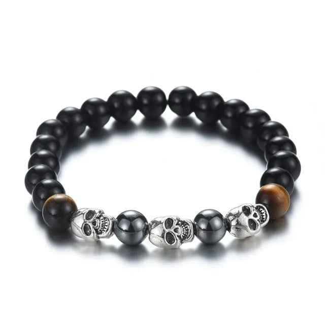 Black Natural Lava Stone Beads with Skull