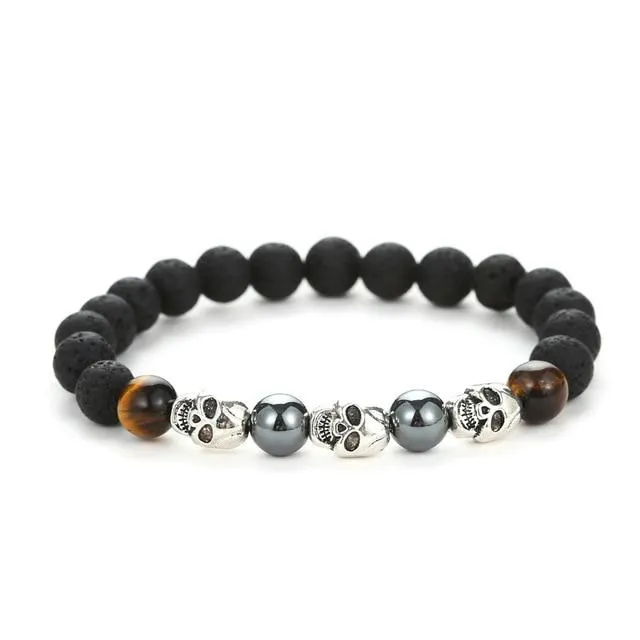 Black Natural Lava Stone Beads with Skull