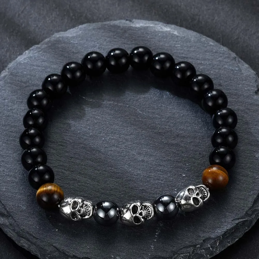 Black Natural Lava Stone Beads with Skull