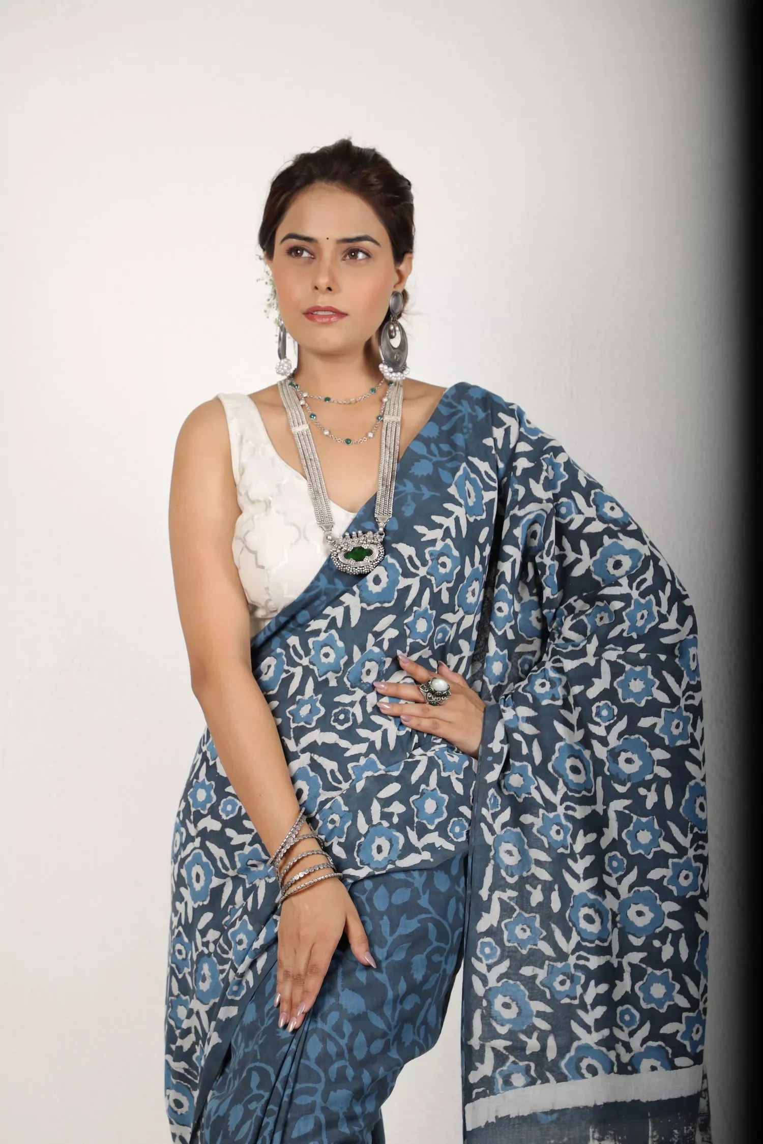 Blue And Grey Saree