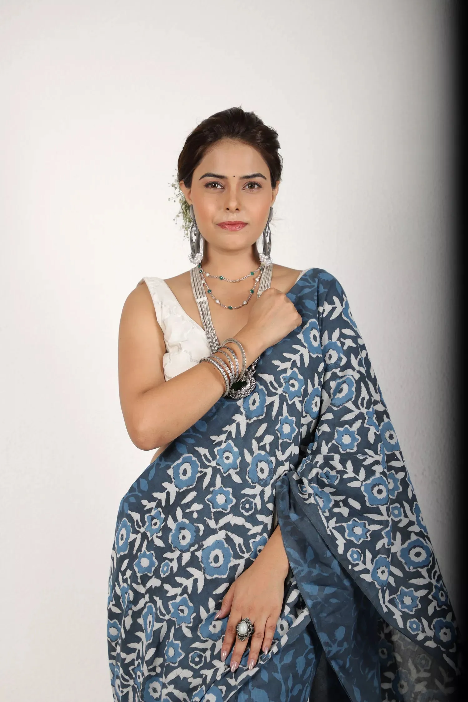 Blue And Grey Saree