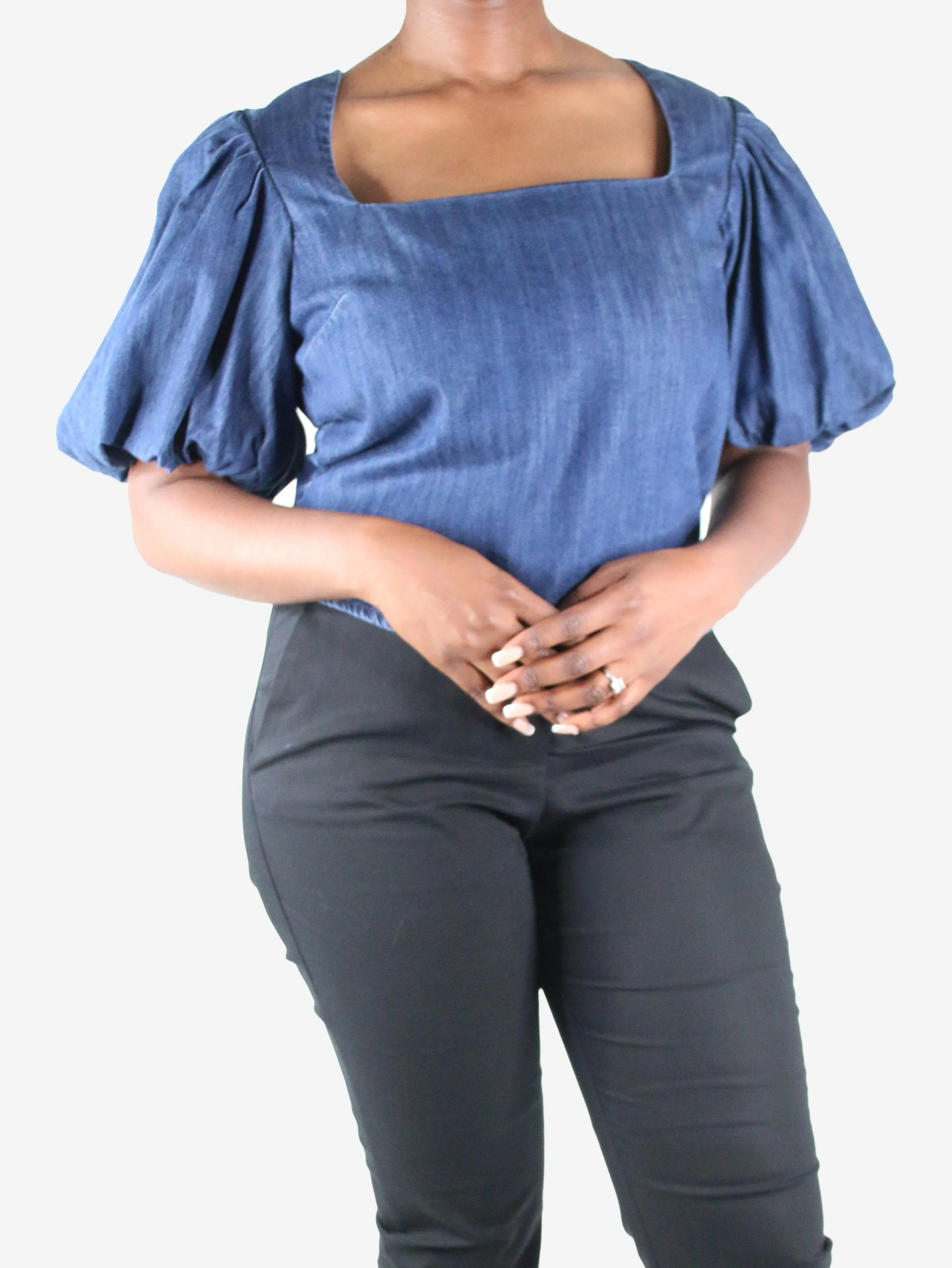 Blue denim puff-sleeve top - size L