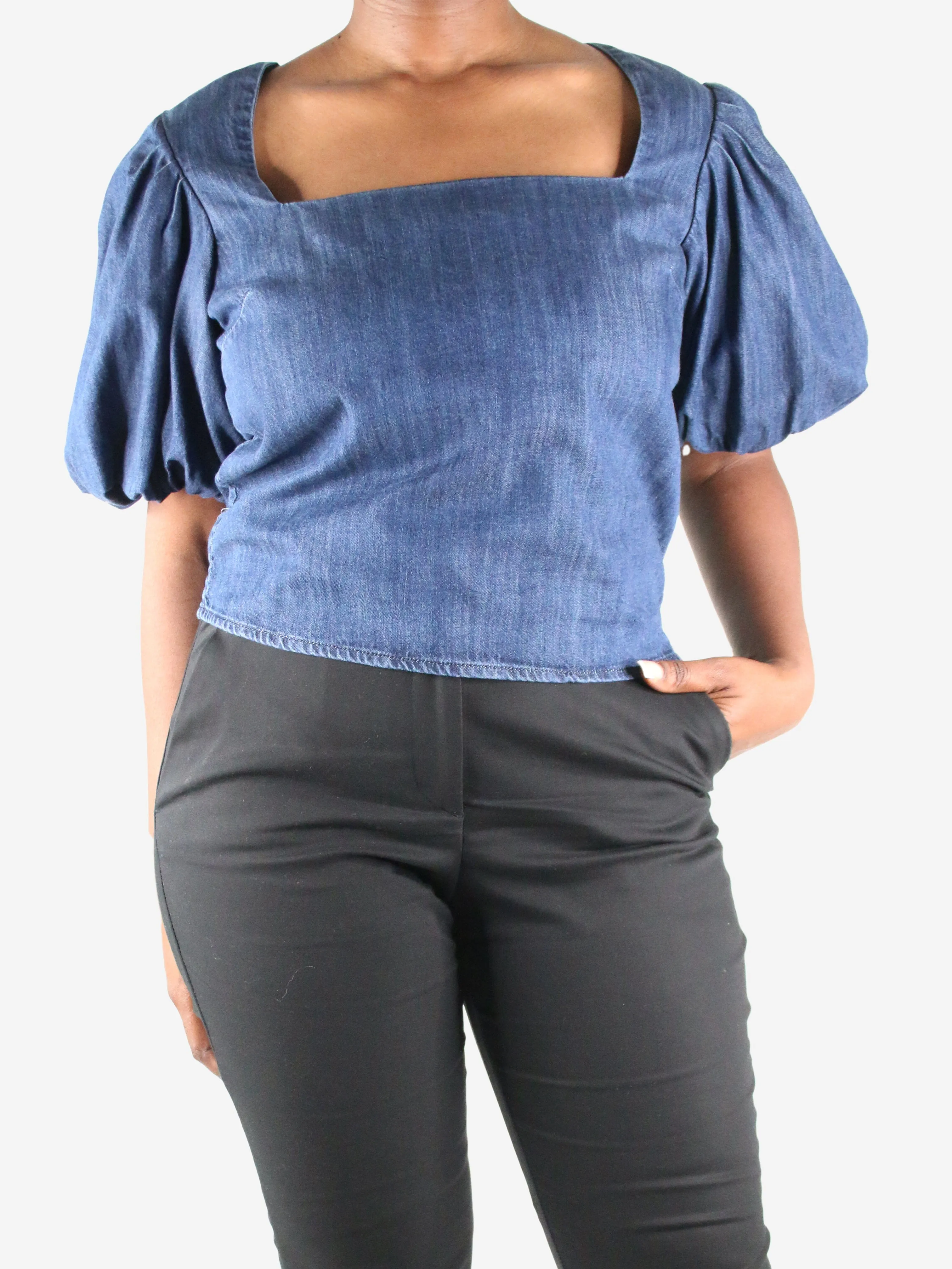 Blue denim puff-sleeve top - size L