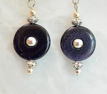 Blue Goldstone Donut Earrings