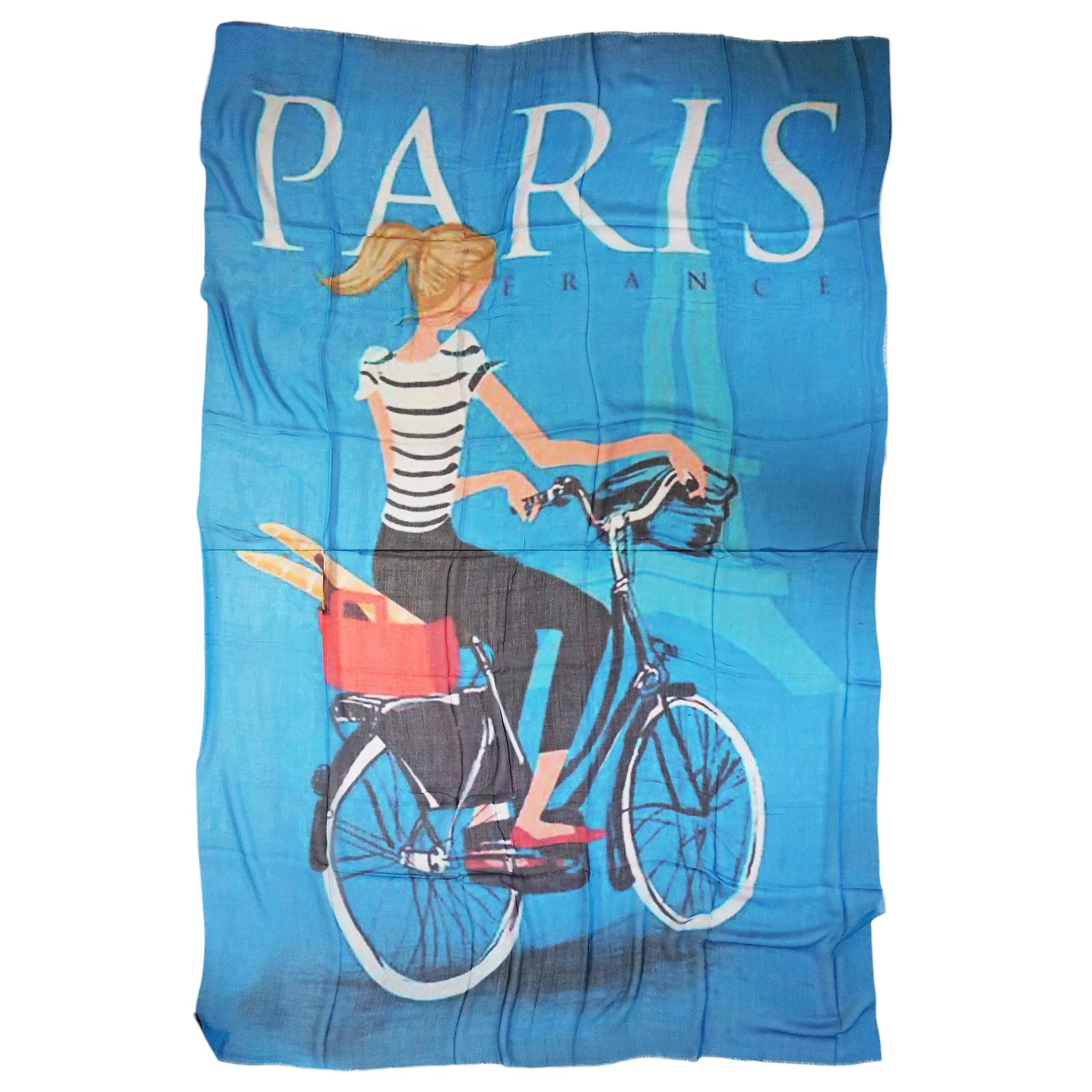 Blue Pacific Vintage Locale Bike Ride in Paris Micromodal Scarf in Cobalt Blue