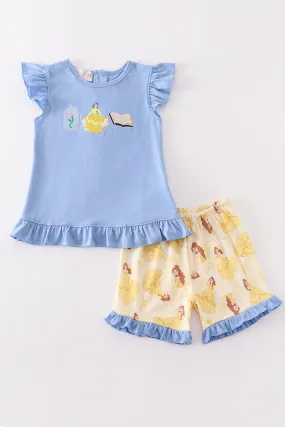 Blue princess embroidery girl set