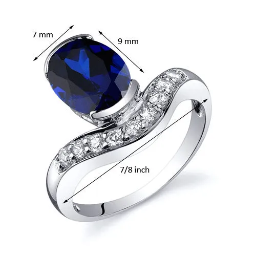 Blue Sapphire Oval Cut Sterling Silver Ring Size 5